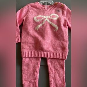 Oldnavy Pink Knit Baby Sweater and Pants Set with Bow